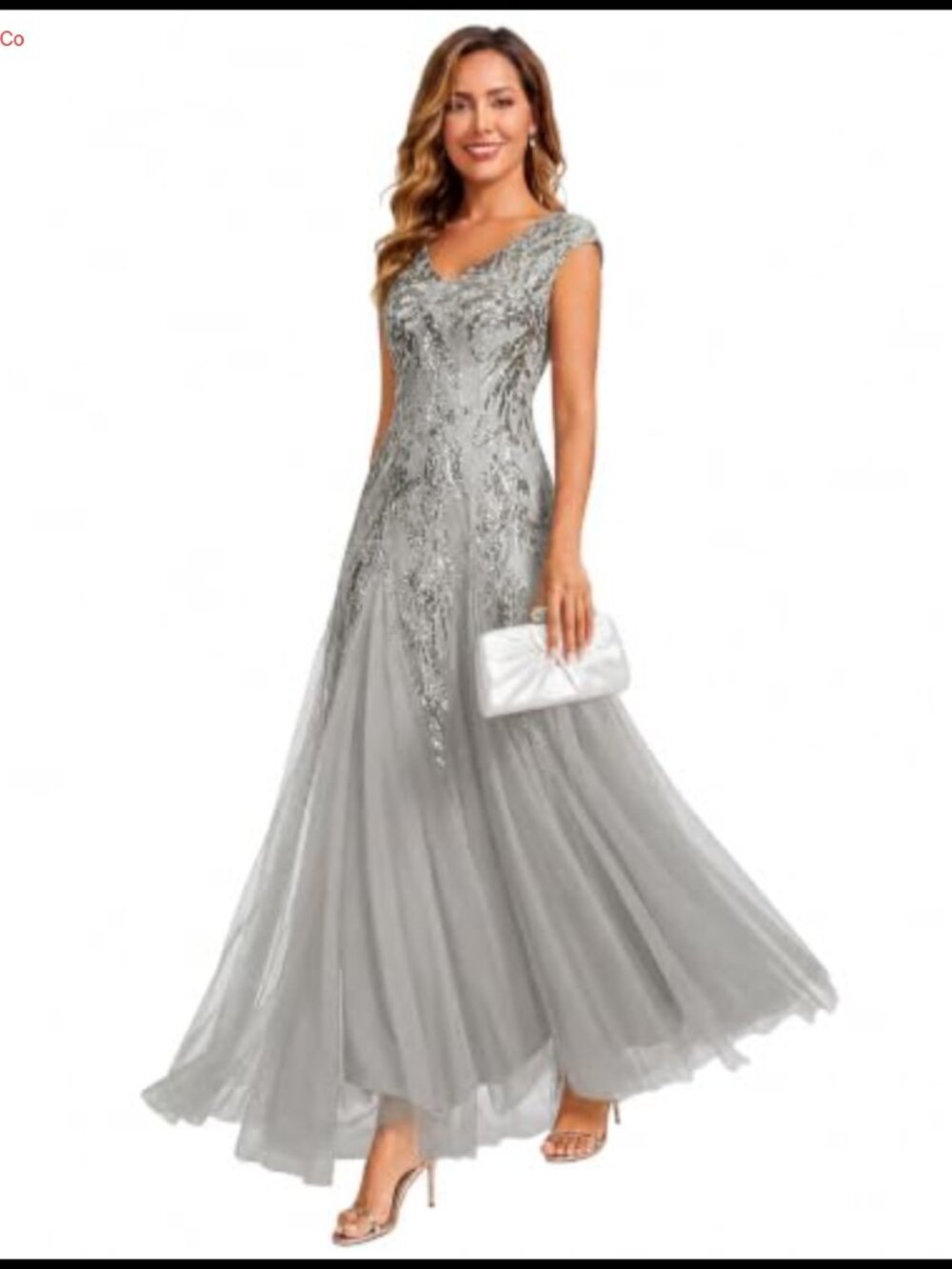 Maxi Formal Sequin Evening Gown Sleeveless V-Neck A-Line Mother of Bride Dress